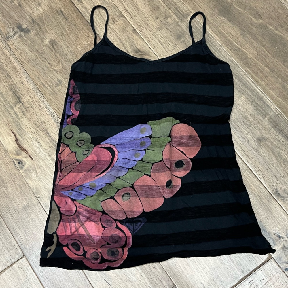 Roxy stripe pattern with butterfly, spaghetti strap tank top